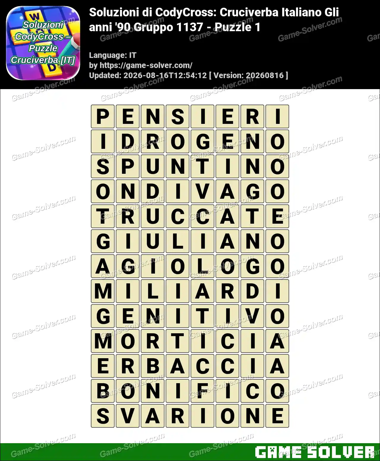 Soluzioni di CodyCross: Cruciverba Italiano Gli anni ’90 Gruppo 1137 – Puzzle 1